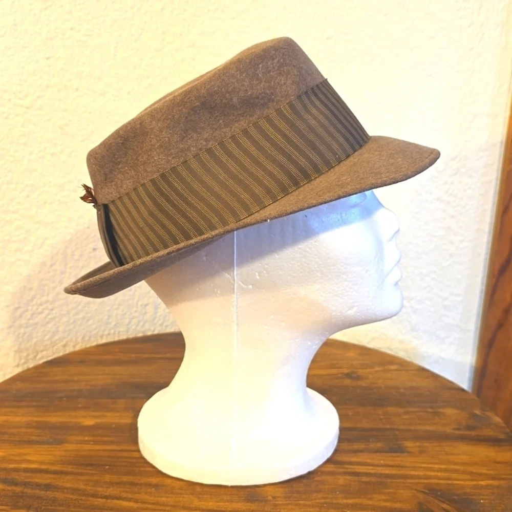 J. Karant Mens Brown Neutral Wool Fedora Dress Hat Vintage Sz.6 7/8